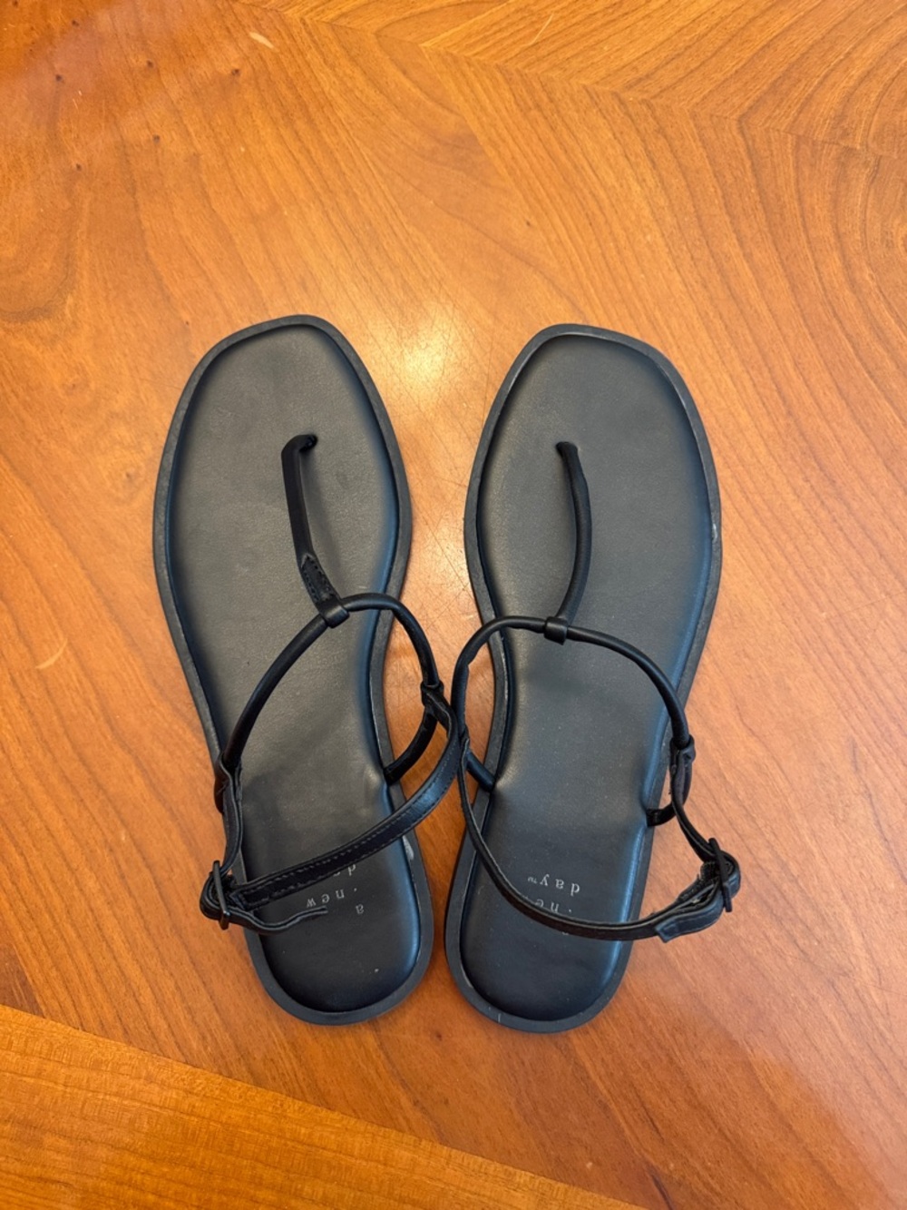 a new day Black Minimalist T-Strap Flat Sandals - Picture 2 of 3